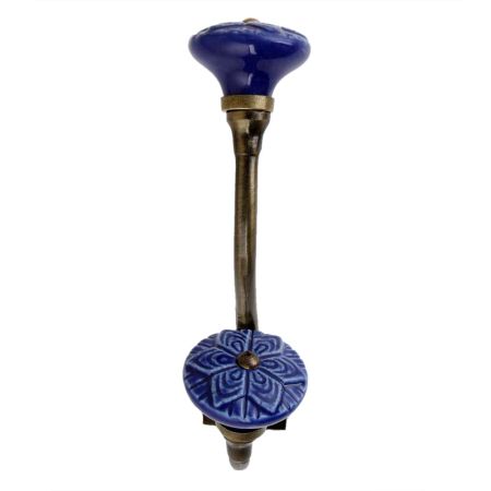 Navy Blue Wheel Flower Ceramic Antique Iron Hook